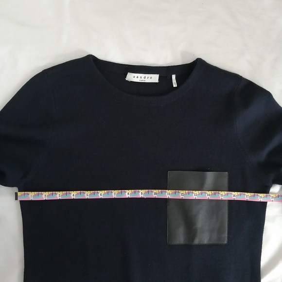 Sandro Men's Merino Wool Navy Sweater With Lamb Leather Pocket Small - Picture 13 of 15